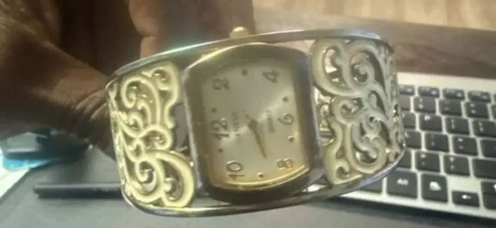 Geneva Women's Gold-Tone Open Filigree Cuff Bracelet Quartz Watch